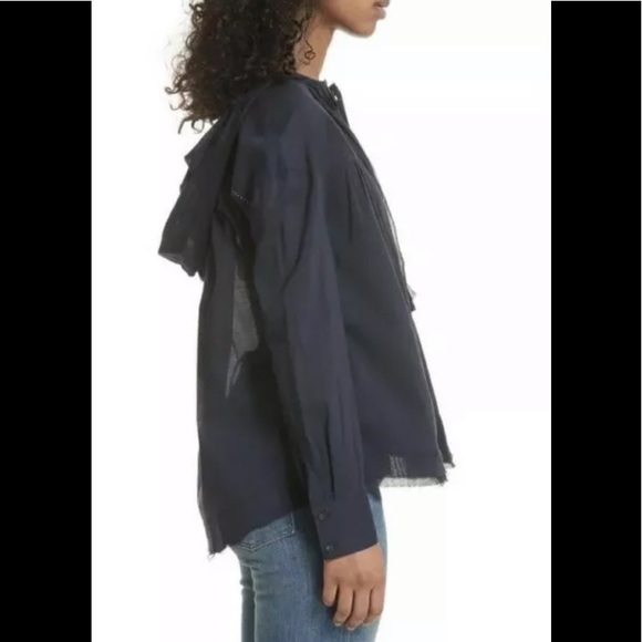 Free people hooded cotton shirt top blouse relaxed fit navy S - Picture 5 of 12